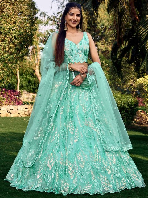 Blue Heavy Lehenga Choli for Women with Dupatta Sequence Lehenga Choli In USA - ReadyToWearshop
