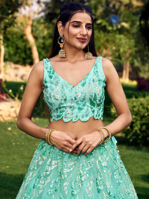 Blue Heavy Lehenga Choli for Women with Dupatta Sequence Lehenga Choli In USA - ReadyToWearshop