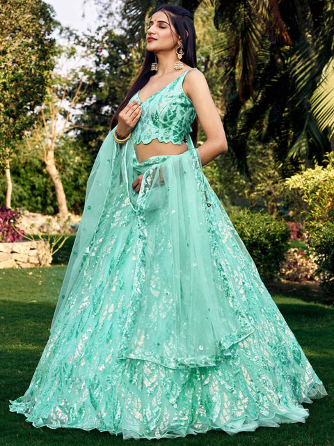 Blue Heavy Lehenga Choli for Women with Dupatta Sequence Lehenga Choli In USA - ReadyToWearshop