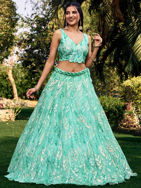 Blue Heavy Lehenga Choli for Women with Dupatta Sequence Lehenga Choli In USA - ReadyToWearshop