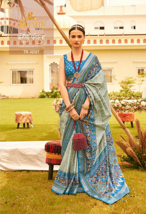 Blue Indian Wedding Wear Patola saree with blouse in USA, Perfect for Indian Wedding Wear sequins saree For Woman - ReadyToWearshop
