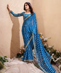Blue Leheriya Saree with blouse in USA, Perfect for Indian wedding sequins saree - ReadyToWearshop