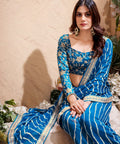 Blue Leheriya Saree with blouse in USA, Perfect for Indian wedding sequins saree - ReadyToWearshop