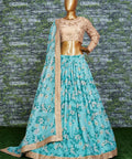 Blue Lovely georgette Sabyasachi Floral Lehenga Choli For Wedding Wear For Women In USA - ReadyToWearshop