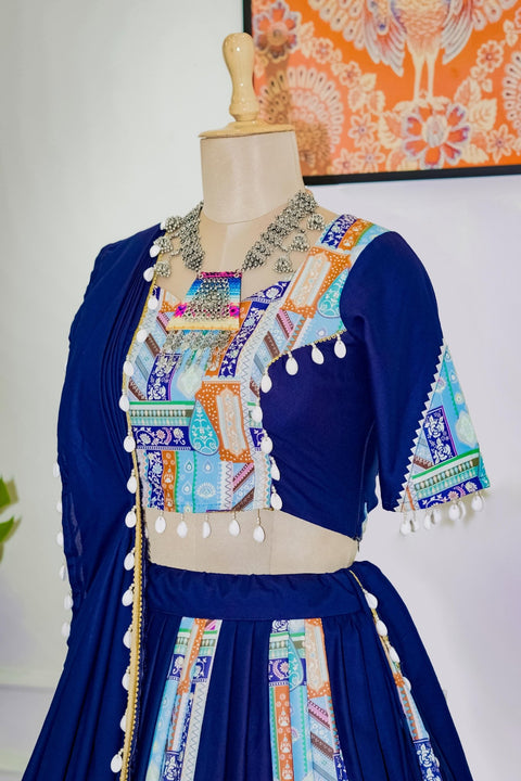 Blue Multicolor Beautiful Lehenga For You, Made With Pure Cotton Lehenga Choli For Women - ReadyToWearshop