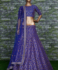 blue Raw silk lehenga with golden zari embroidered in vine pattern accentuated with golden sequins all over lehenga choli for women - ReadyToWearshop