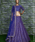 blue Raw silk lehenga with golden zari embroidered in vine pattern accentuated with golden sequins all over lehenga choli for women - ReadyToWearshop