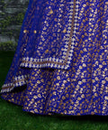 blue Raw silk lehenga with golden zari embroidered in vine pattern accentuated with golden sequins all over lehenga choli for women - ReadyToWearshop