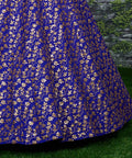 blue Raw silk lehenga with golden zari embroidered in vine pattern accentuated with golden sequins all over lehenga choli for women - ReadyToWearshop