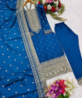 Blue Red Embroidery New Disine Top - Pent With Dupatt Set For Women In USA - ReadyToWearshop