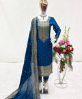 Blue Red Embroidery New Disine Top - Pent With Dupatt Set For Women In USA - ReadyToWearshop