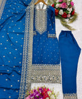 Blue Red Embroidery New Disine Top - Pent With Dupatt Set For Women In USA - ReadyToWearshop