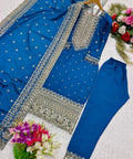 Blue Red Embroidery New Disine Top - Pent With Dupatt Set For Women In USA - ReadyToWearshop