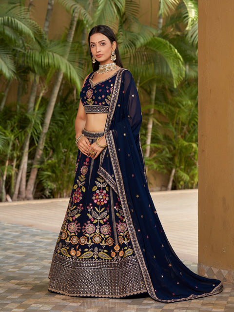Mesmerizing Navy Blue  Wedding wear Heavy Lehenga Choli for Women with Dupatta Sequence Lehenga Choli In USA