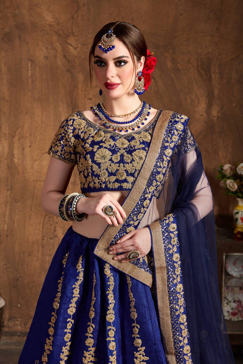 Graceful Navy Blue  fancy lehenga Choli for women with Dupatta in USA - ReadyToWearshop