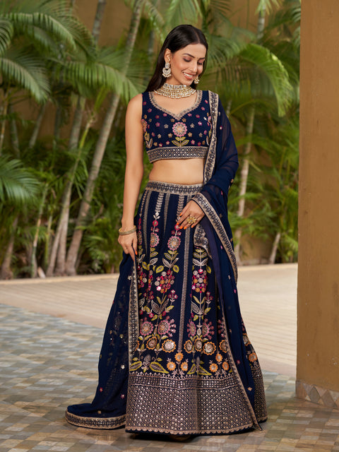 Mesmerizing Navy Blue  Wedding wear Heavy Lehenga Choli for Women with Dupatta Sequence Lehenga Choli In USA