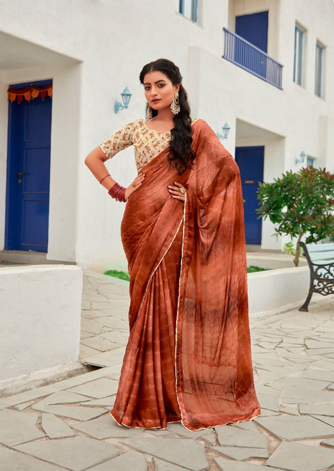 Brown Indian saree with blouse in ,USA Perfect for Indian wedding or party wear for women - ReadyToWearshop