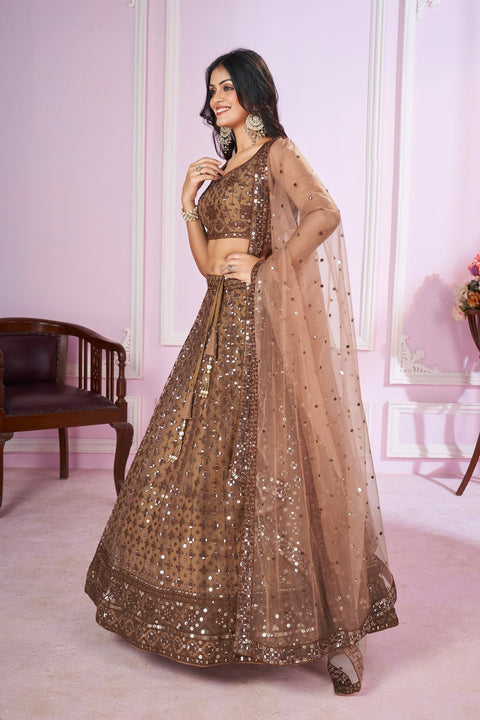 Brown Party wear Heavy Lehenga Choli for Women with Dupatta Sequence Lehenga Choli In USA - ReadyToWearshop