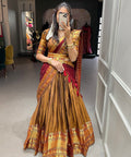 Brown Twirl your fashion fervour with this celebrational and vibrant lehenga for women - ReadyToWearshop