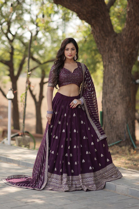 Designer Lehenga collection Made with Faux Blooming With Sequins And thread Embroidered work Lehenga Choli with Dupatta - ReadyToWearshop