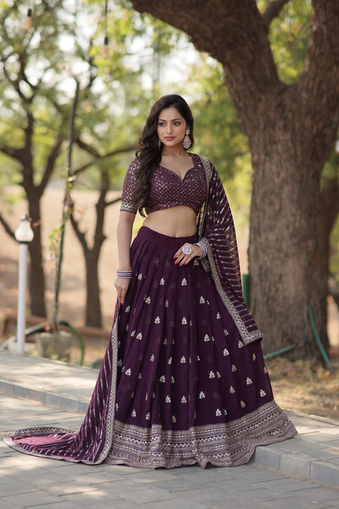 Designer Lehenga collection Made with Faux Blooming With Sequins And thread Embroidered work Lehenga Choli with Dupatta - ReadyToWearshop