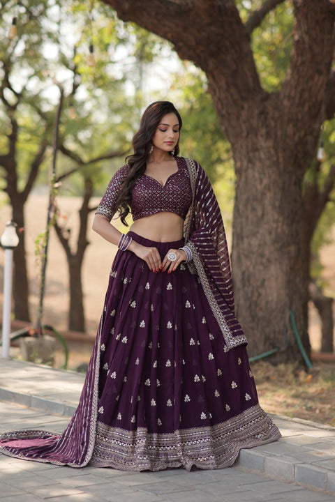 Designer Lehenga collection Made with Faux Blooming With Sequins And thread Embroidered work Lehenga Choli with Dupatta - ReadyToWearshop