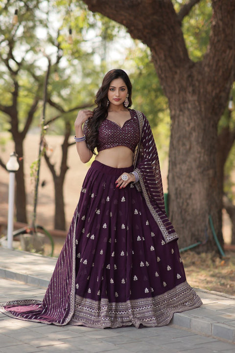 Designer Lehenga collection Made with Faux Blooming With Sequins And thread Embroidered work Lehenga Choli with Dupatta - ReadyToWearshop