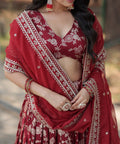Designer Maroon Dyeable Pure Viscose Jacquard fabric Lehenga Choli & Dupatta Set For Women - ReadyToWearshop