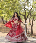 Designer Maroon Dyeable Pure Viscose Jacquard fabric Lehenga Choli & Dupatta Set For Women - ReadyToWearshop