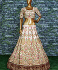 Elegant Make you're ethnic look more stylish & classic with this gleaming Cream - colored taffeta silk lehenga choli - ReadyToWearshop