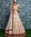 Elegant Make you're ethnic look more stylish & classic with this gleaming Cream - colored taffeta silk lehenga choli - ReadyToWearshop