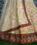 Elegant Make you're ethnic look more stylish & classic with this gleaming Cream - colored taffeta silk lehenga choli - ReadyToWearshop