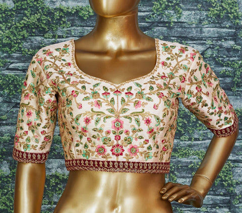 Elegant Make you're ethnic look more stylish & classic with this gleaming Cream - colored taffeta silk lehenga choli - ReadyToWearshop