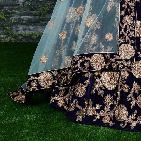 Elegant Navy Blue Lehenga set is Adorned with Colourful Resham Embroidery on the Blouse and Lehenga for women. - ReadyToWearshop