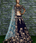 Elegant Navy Blue Lehenga set is Adorned with Colourful Resham Embroidery on the Blouse and Lehenga for women. - ReadyToWearshop