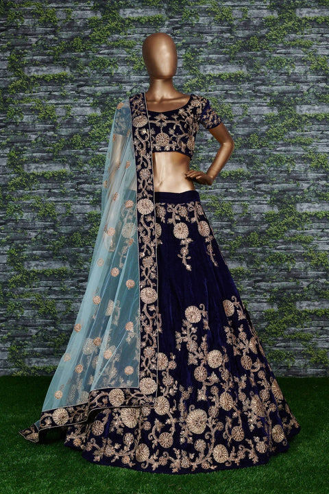 Elegant Navy Blue Lehenga set is Adorned with Colourful Resham Embroidery on the Blouse and Lehenga for women. - ReadyToWearshop