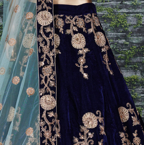 Elegant Navy Blue Lehenga set is Adorned with Colourful Resham Embroidery on the Blouse and Lehenga for women. - ReadyToWearshop