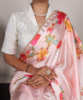 Elegent Pearl - Edged Floral Satin Floral Print Saree For Women - ReadyToWearshop