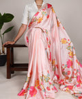 Elegent Pearl - Edged Floral Satin Floral Print Saree For Women - ReadyToWearshop