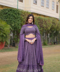Elevate your style with Onion Coloured Faux Georgette Lehenga Choli With Dupatta Set - ReadyToWearshop