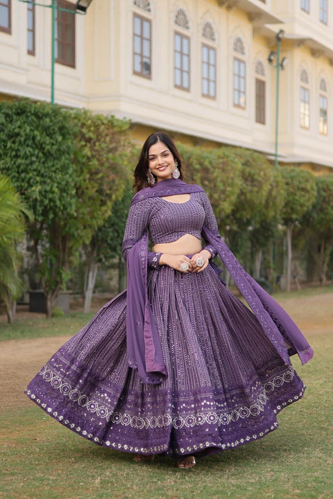 Elevate your style with Onion Coloured Faux Georgette Lehenga Choli With Dupatta Set - ReadyToWearshop