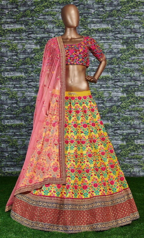 Everyone will admire you when you wear this Stunning Yellow and Red Embroidered Designer Lehenga Choli For Women - ReadyToWearshop