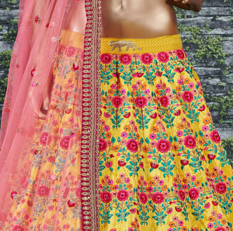 Everyone will admire you when you wear this Stunning Yellow and Red Embroidered Designer Lehenga Choli For Women - ReadyToWearshop