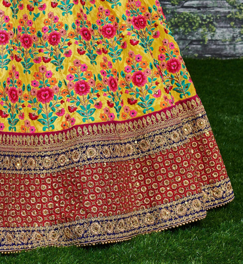 Everyone will admire you when you wear this Stunning Yellow and Red Embroidered Designer Lehenga Choli For Women - ReadyToWearshop