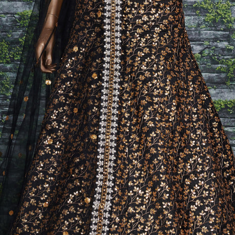 Featuring a black[color] Raw silk leheng pattern with golden sequins all over lehenga choli for women - ReadyToWearshop