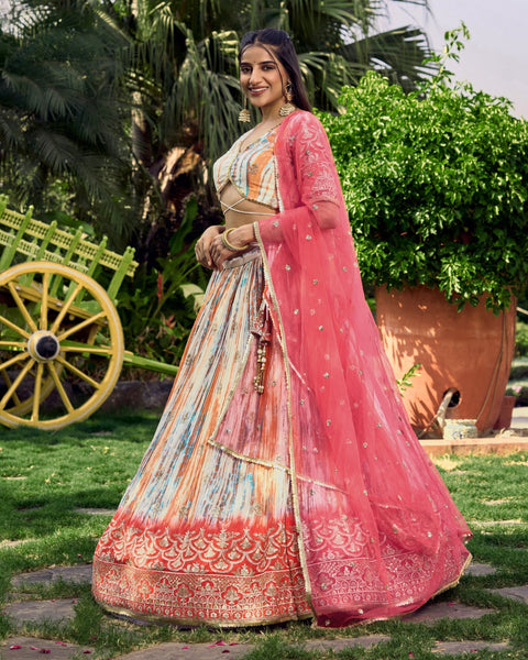 Festive Pink Party wear Heavy Lehenga Choli for Women with Dupatta Sequence Lehenga Choli In USA - ReadyToWearshop