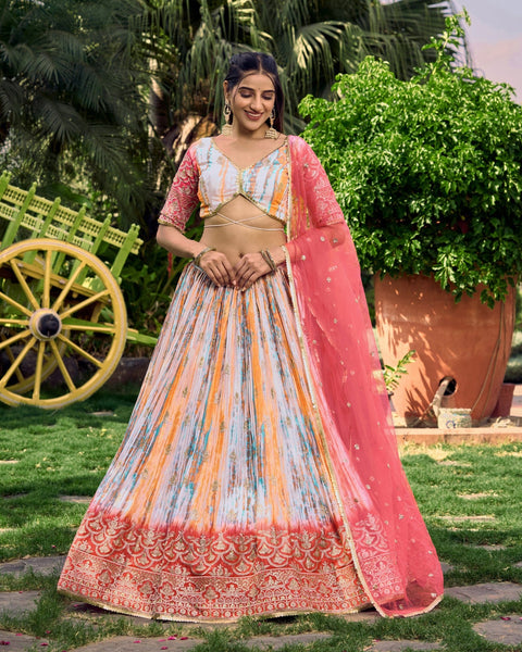 Festive Pink Party wear Heavy Lehenga Choli for Women with Dupatta Sequence Lehenga Choli In USA - ReadyToWearshop
