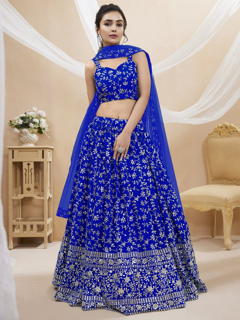 Georgette Blue Party wear Heavy Lehenga Choli for Women with Dupatta Sequence Lehenga Choli In USA - ReadyToWearshop