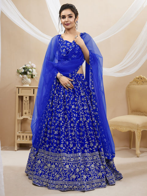 Georgette Blue Party wear Heavy Lehenga Choli for Women with Dupatta Sequence Lehenga Choli In USA - ReadyToWearshop