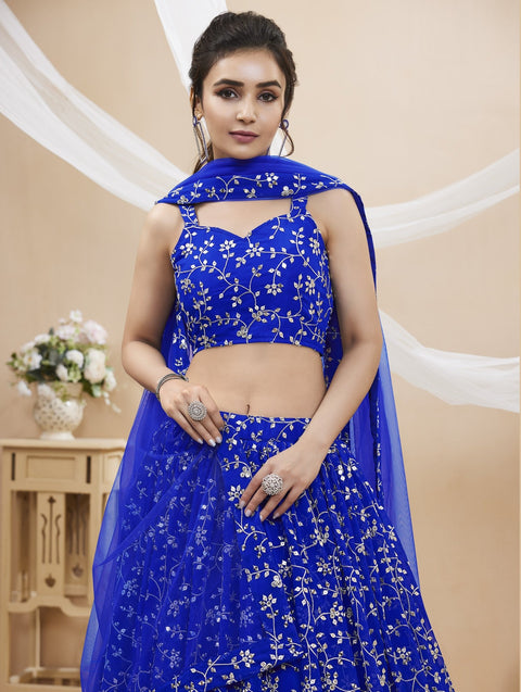 Georgette Blue Party wear Heavy Lehenga Choli for Women with Dupatta Sequence Lehenga Choli In USA - ReadyToWearshop